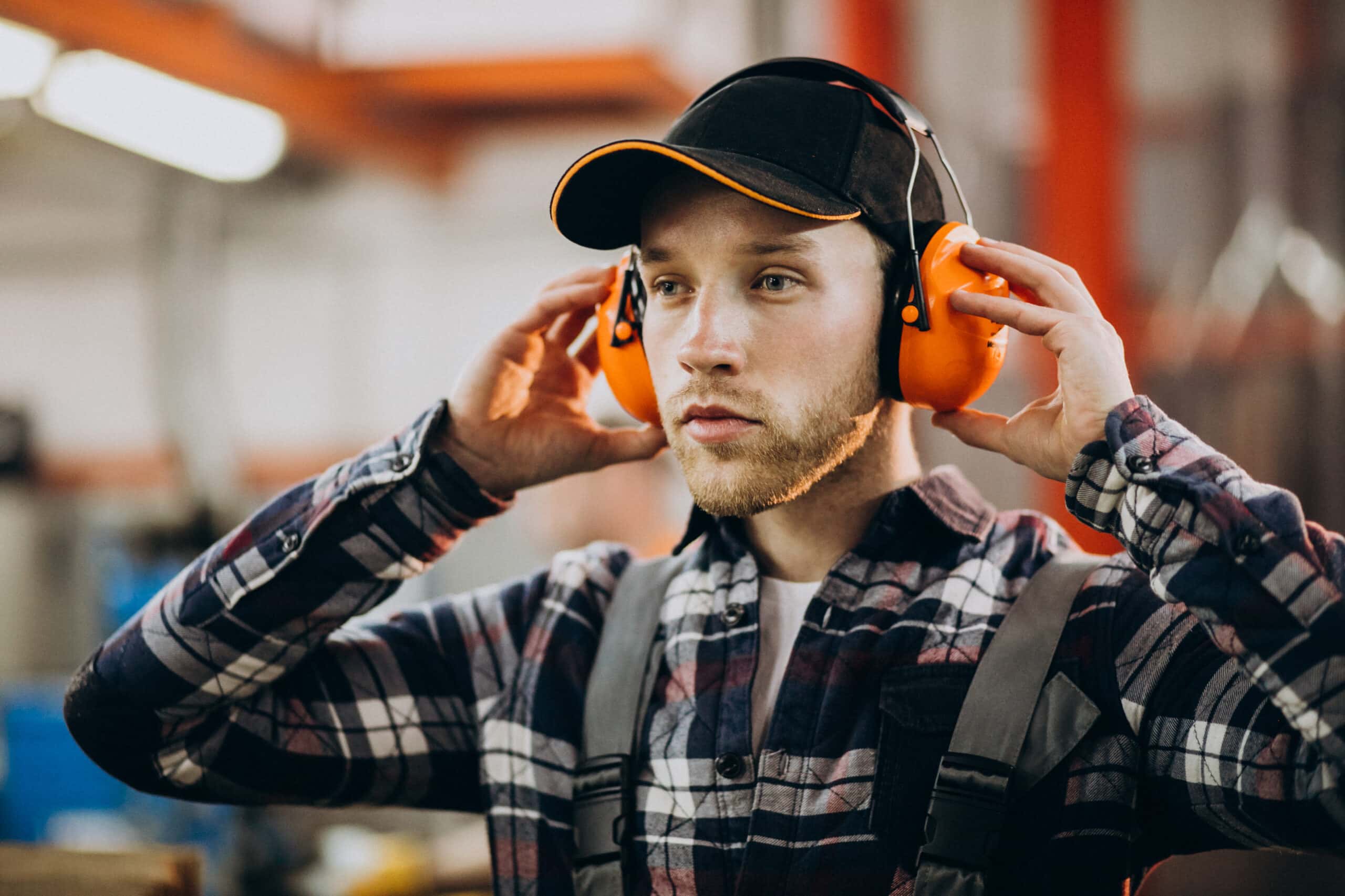 Joven con auriculares de seguridad